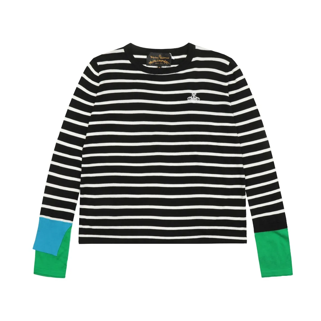 VIVI120S# vivienne west wood West Queen Vivienne Saturn new style thin sweater with striped cuff design Custom woven and dyed Welcome to compare the original version 16-needle German imported woven fabric Real silk-like texture 🧩 100% body wool blend 🧩 Correct Italian 🇮🇹100% wool washed wheat logo 🧩 Purchase the original version and open the real mold 🧩Original purchase records and comparison pictures can be provided. Place your order with confidence. 🧩No color difference in fixed and dyed colors. 🧩Instant sale of all Taobao 300+ versions. The quality of the purchasing agent is full of quality. It is definitely not a copywriter party. It is a real good product. The actual product far exceeds the budget. Size: S -M- L Color: White Black